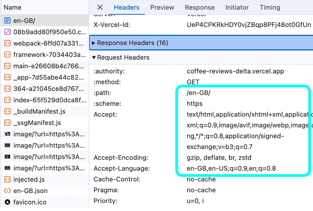 Headers screenshot