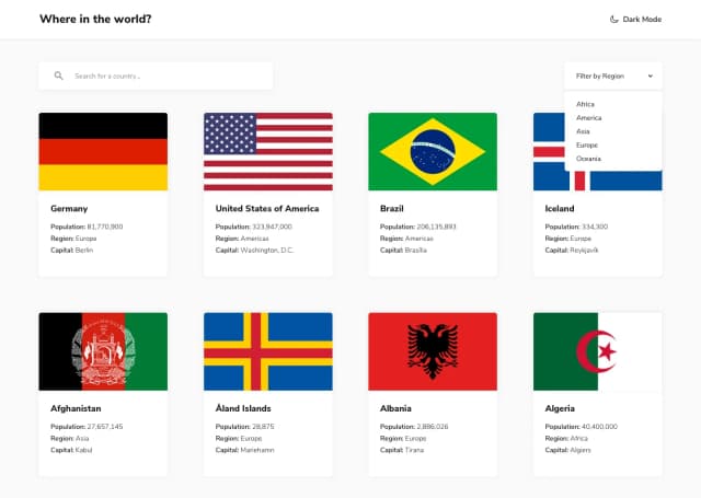 Countries Landing Page